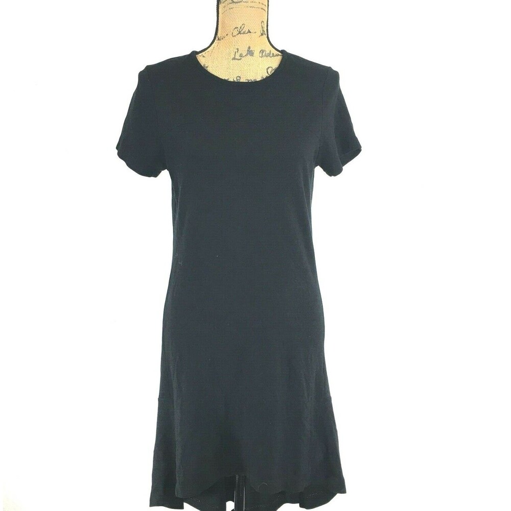 DKNY Donna Karan Dress Sm Black Short Sl Tee Shirt High Low A Line Shift Comfy